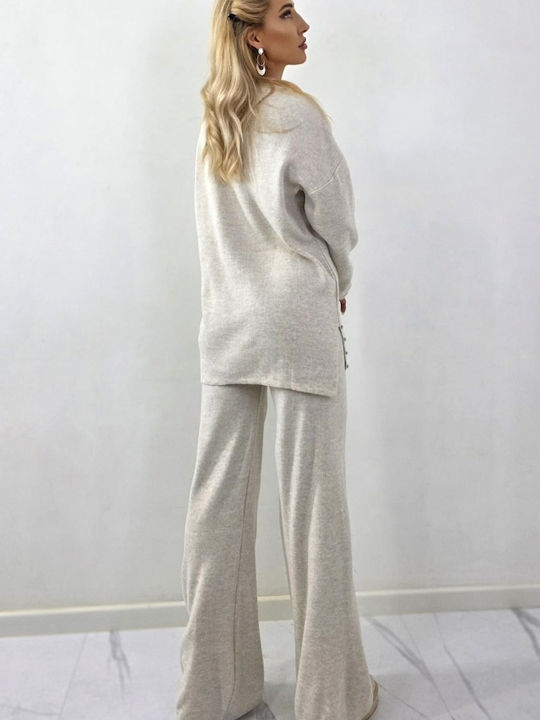 Femei Cream Set cu Pantaloni cu Croială Relaxată Cu dungi