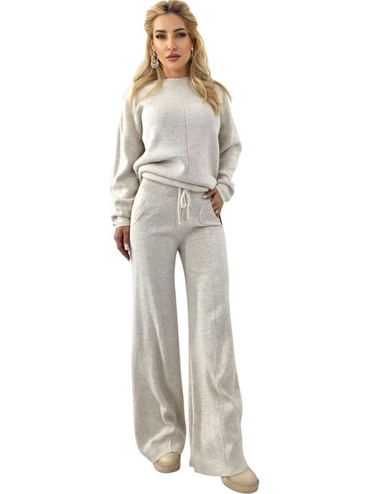 Femei Cream Set cu Pantaloni cu Croială Relaxată Cu dungi
