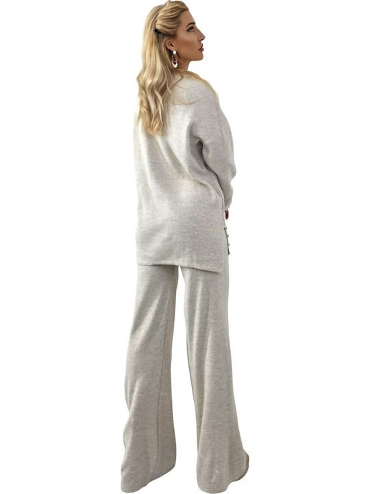 Femei Cream Set cu Pantaloni cu Croială Relaxată Cu dungi