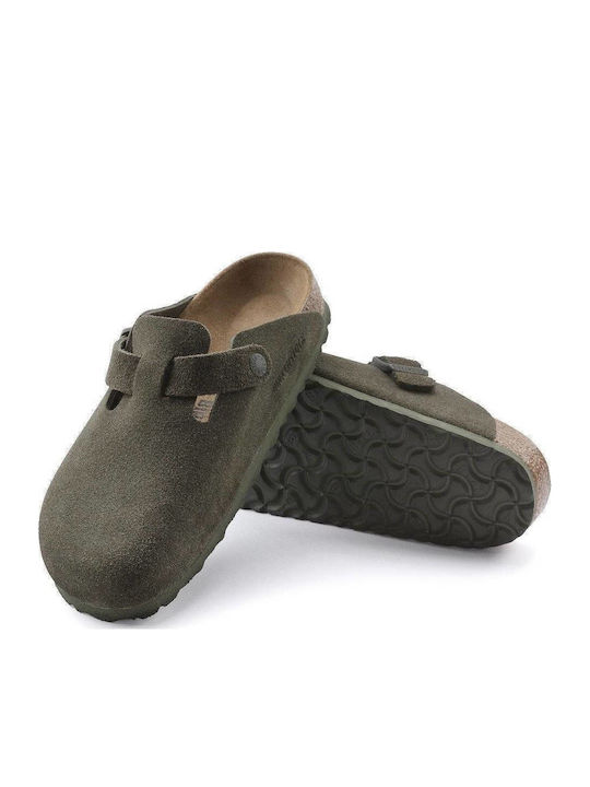 Boston Men's Leather Slippers Narrow Fit Green