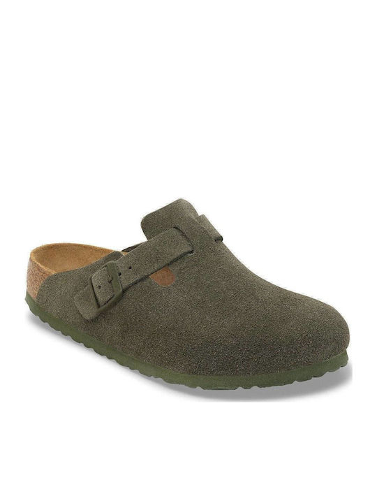 Boston Men's Leather Slippers Narrow Fit Green