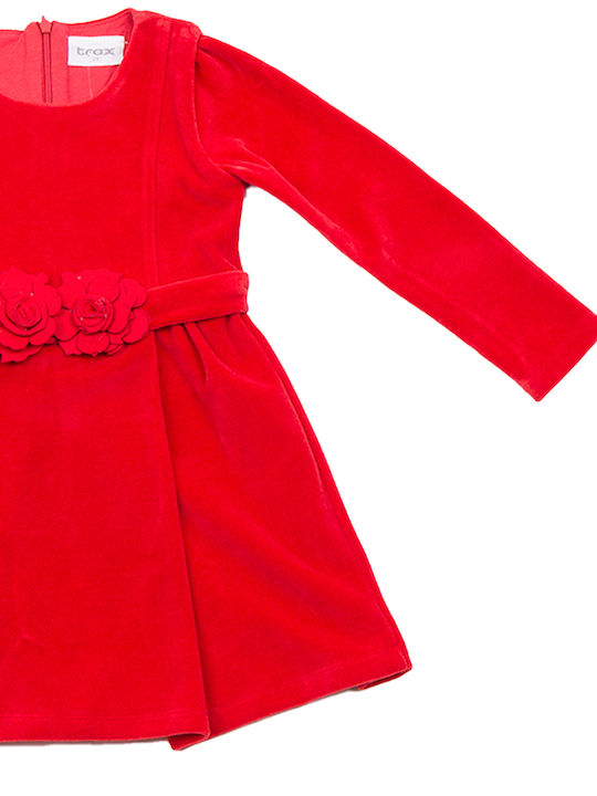 Kinderkleid Langärmelig Samt Red