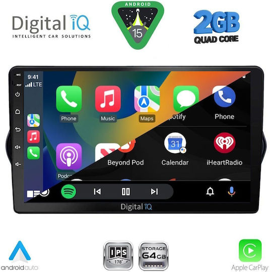 Digital IQ Car Audio System for Fiat Tipo 2015-2023 (Bluetooth/USB/WiFi/GPS/Apple-Carplay/Android-Auto) with Touch Screen 9"