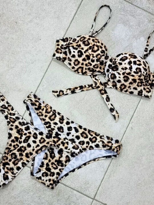 Set Bikini Push Up Animal Print Καφέ