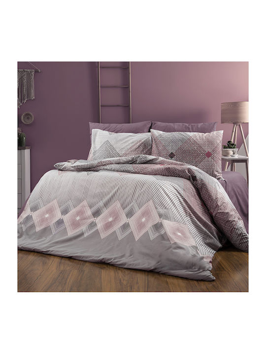 Dimcol Sheet Sets Queen 240x270cm. Kallirroi 606 Grey-burgundy 4pcs