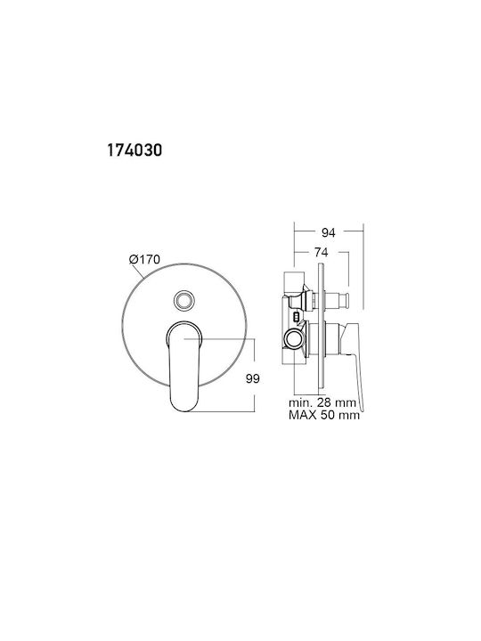 Eurorama Built-in Mixer & Diverter Set for Shower 2 Exits Silver
