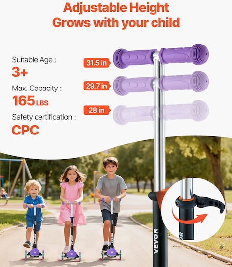 Vevor Kinderroller Klappbar 3-Rad Für 3+ Jahre Lila