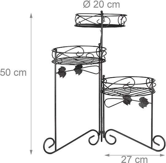Relaxdays Βάση Γλάστρας Μεταλλική Μαύρη 50x22x27εκ.