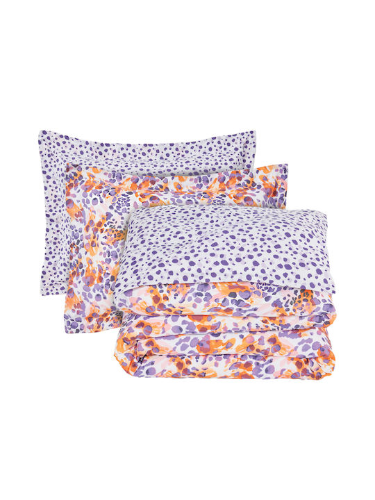 Das Home Casual 5430 Σετ Σεντόνια Υπέρδιπλα με Λάστιχο 170x200+35εκ. Orange, Purple (3τμχ)