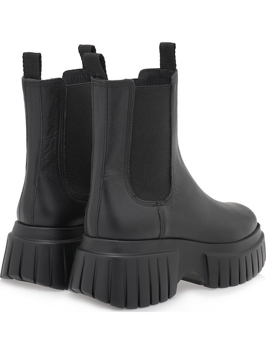 Leder Stiefeletten Damen Schwarz