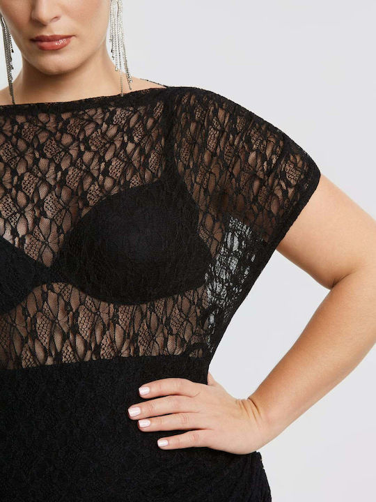 Summer Maxi Evening Dress with Sheer Black