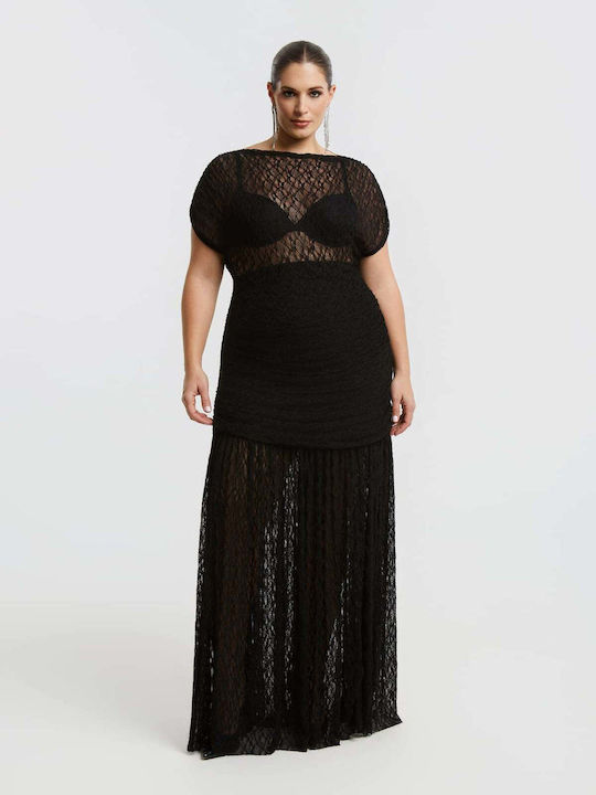 Summer Maxi Evening Dress with Sheer Black