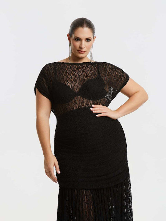 Summer Maxi Evening Dress with Sheer Black