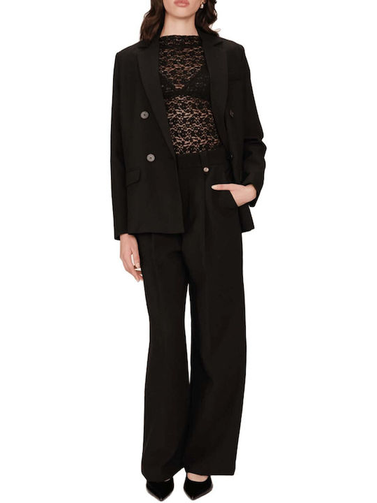 Damen Hoch tailliert Stoff Hose in Geradem Schnitt Black