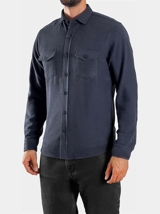 Herrenhemden Langärmeliges Flanell Overshirt Blau Indigo