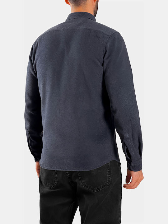 Herrenhemden Langärmeliges Flanell Overshirt Blau Indigo