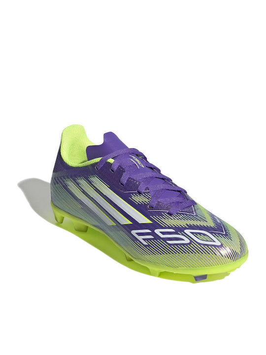 F50 League FG/MG Ghete De Fotbal Pentru Copii Cu Crampoane Purple Rush / Cloud White / Lucid Lemon