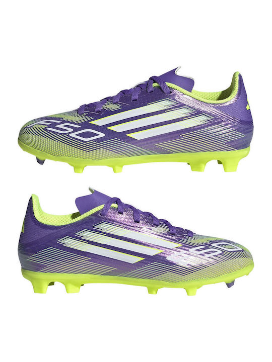F50 League FG/MG Ghete De Fotbal Pentru Copii Cu Crampoane Purple Rush / Cloud White / Lucid Lemon