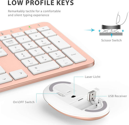 iClever IC-GK08 Wireless Bluetooth Keyboard & Mouse Set English US Pink