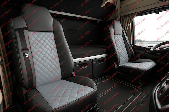 Set Truck Seat Covers 2 Pieces Man Tgx 2017+ Grey Eco Leather