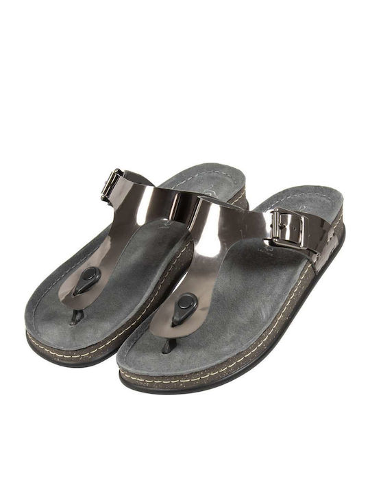 Leder Flache Sandalen für Damen in Gray Farbe
