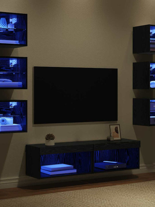 Living Room TV Unit with Showcase & Lighting Black Beech L30xW28.5xH30cm