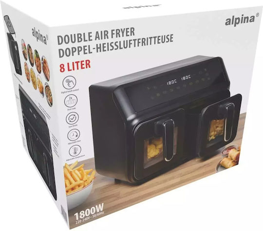 Alpina Air Fryer with Wi-Fi & Double Detachable Bucket 8lt Black