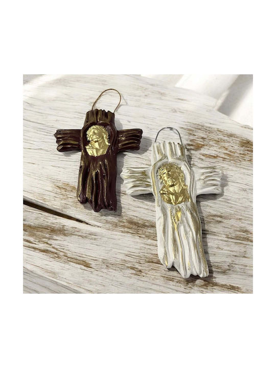 Cross Porcelain Embossed Depiction of Jesus Gold Details