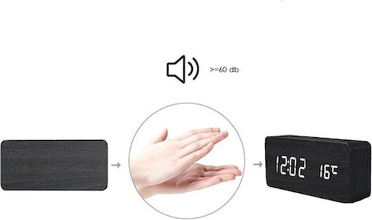 Ceas De Masă Digital Led Din Lemn Cu Ceas Deșteptător Negru