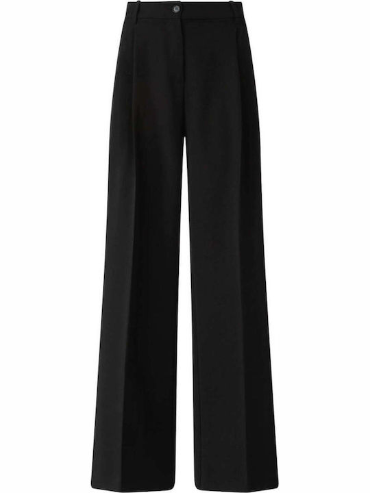 Riso Women's High-waisted Fabric Trousers in Palazzo Fit Black