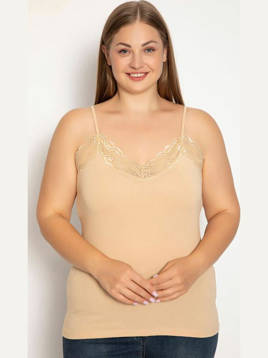 Plus Size SI Cu Bretele Bumbac Bej Tricou pentru femei