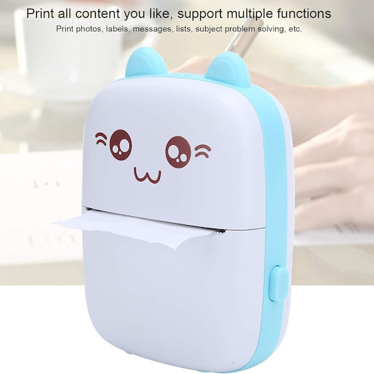 Mini Cat Θερμικός Εκτυπωτής για Φωτογραφίες με Bluetooth Λευκό - Γαλάζιο KLN-724032
