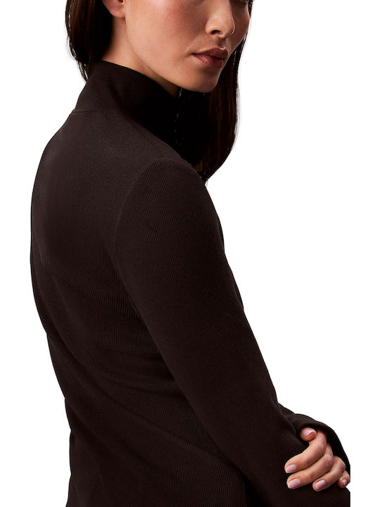 Bluza Damă Bumbac Mânecă Lungă Cu Guler Înalt Neagră