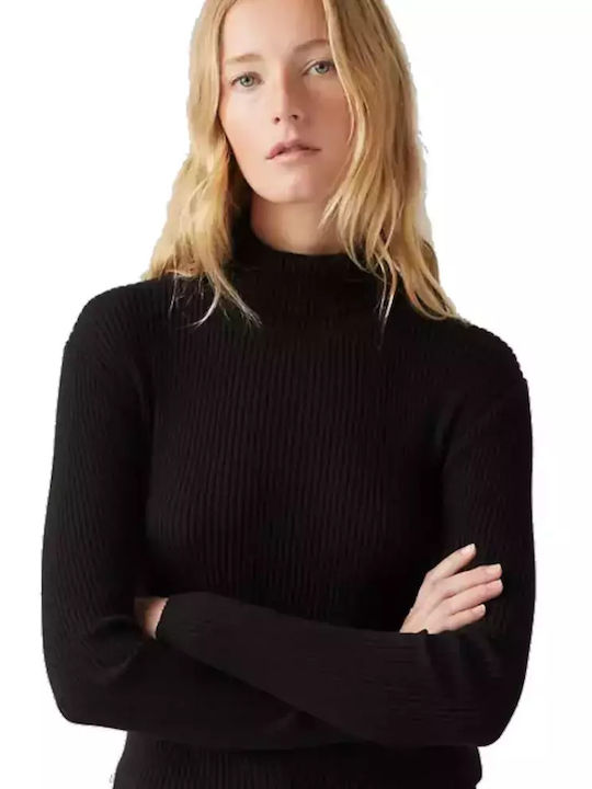 Women's Long Sleeve Sweater Cotton Turtleneck Black