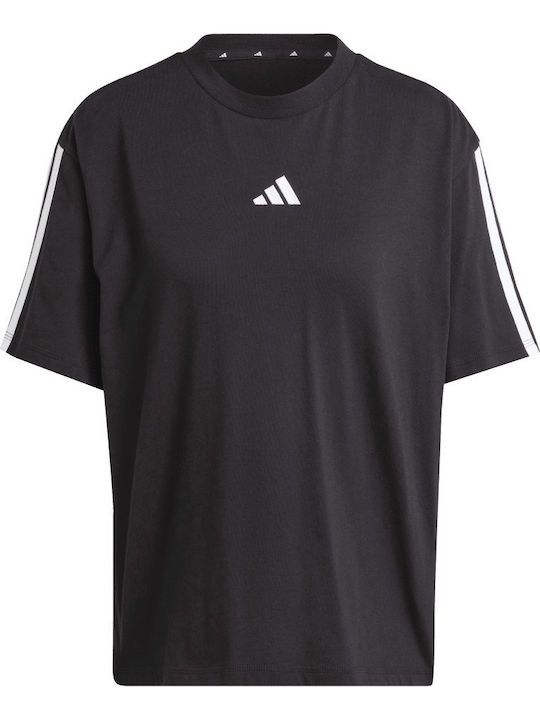 Essentials 3-Stripes Tricou Oversized Sportiv Damă Negru
