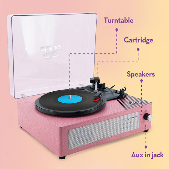 Barbie Vinyl Turntable 3 Speeds Bluetooth Built In Speaker Pink Retro Design 12+ Years Lisciani 113637