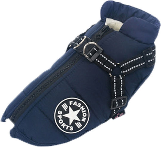Denik Pets Blue Fleece / Waterproof Dog Coat Medium with 26cm Back Length