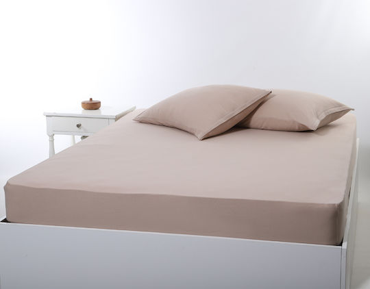 Silk Fashion Sheet King Size with Elastic 180x200+35cm. Dark Beige