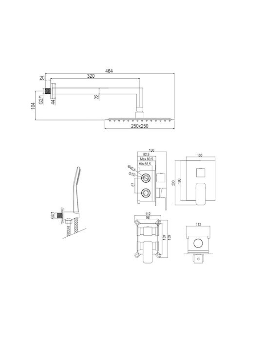 AQG Built-in Mixer & Shower Head Set for Shower Silver