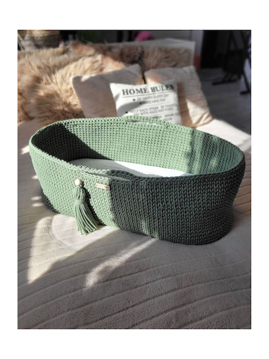 My Sweet Baby Straw Moses Basket Boho with Stand Green