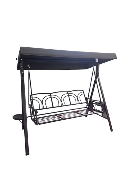 Garten & Veranda Schaukel mit Basis und Kissen 3 Sitze Metallisch Gray L205xB118xH186cm