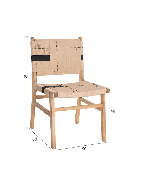 Rubberwood Καρέκλες Τραπεζαρίας Ξύλινες Φυσικό Rustic 2τμχ 49x59x86εκ.