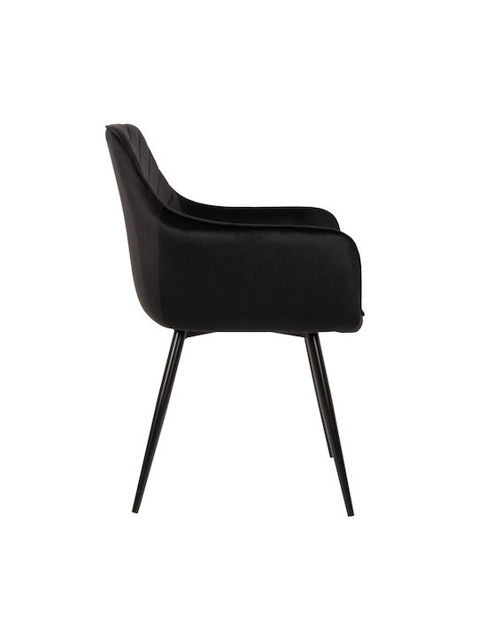 Latrell Dining Room Velvet Armchair Black Velvet-Black Metal 55x57x84cm