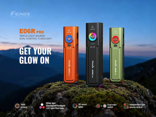 Fenix Pro Wiederaufladbar Taschenlampe LED UV IP66 mit maximaler Helligkeit 1600lm Schwarz