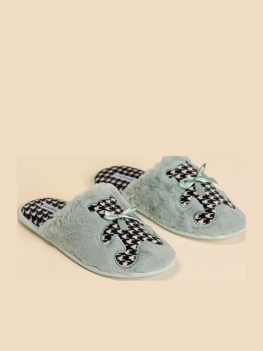 Winter Women's Slippers with Fur Turquoise