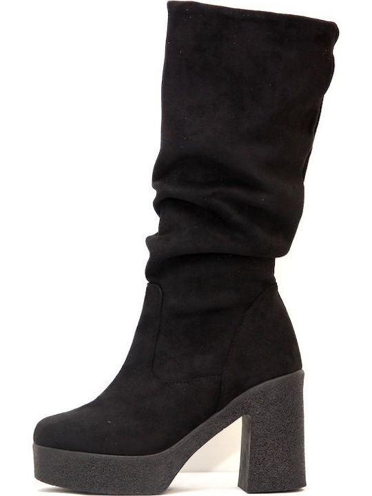 Leder Damenstiefel mit hohem Absatz Schwarz