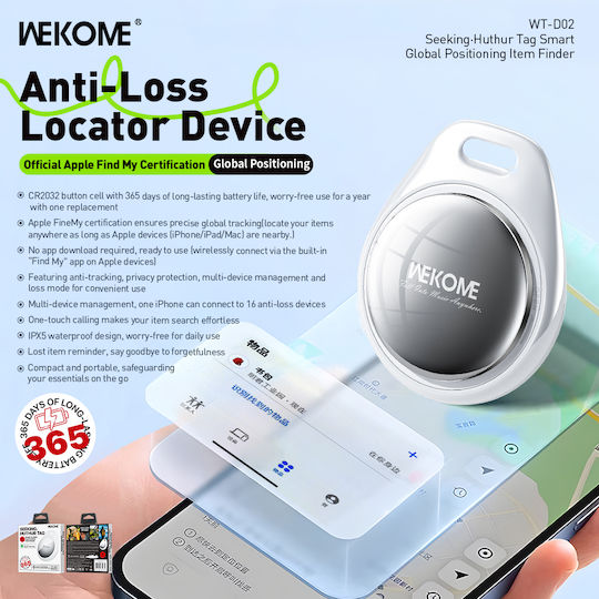 WK WT-D02 Съвместим С Apple Find My Бял