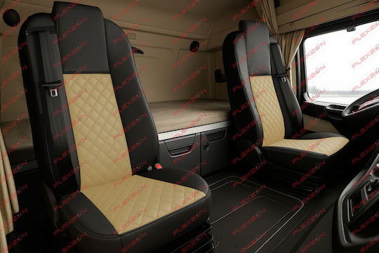 Комплект Калъфи За Камион 2 Бр Mercedes Actros Mp3 Mp4 2015 2020 Бежова Еко Кожа