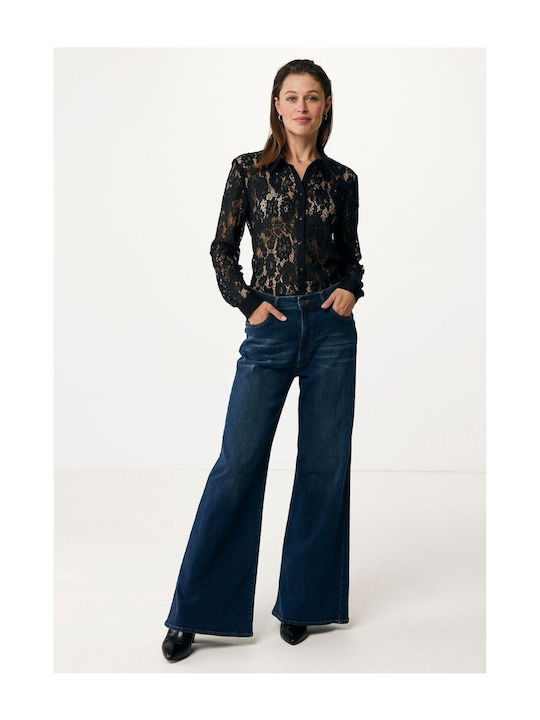 Women's Blouse Cotton Long Sleeve Deep Black 2Pack