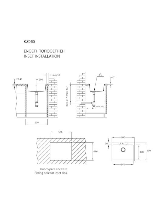 Duralit Drop-In Spüle aus Verbundgranulat B60xT50cm Gray